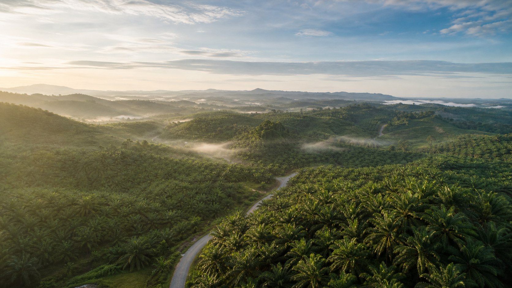 Aerial view of an oil palm landscape in Malaysia