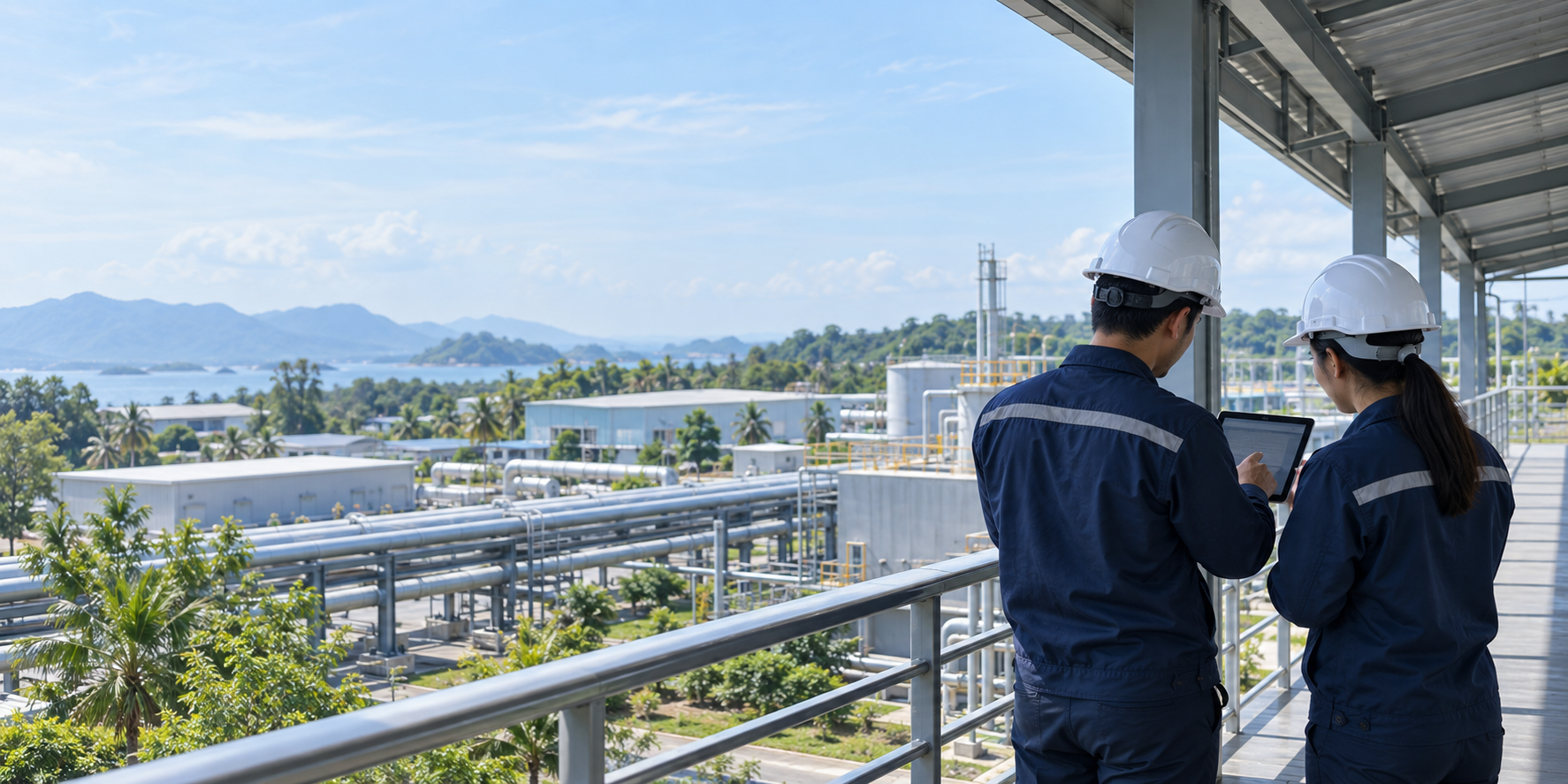AI-generated illustration of on-site coordination at energy and industrial facilities